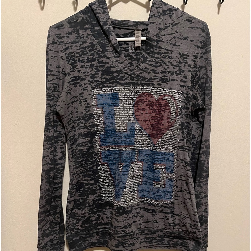 Long sleeve light weight shirt with hood size medium